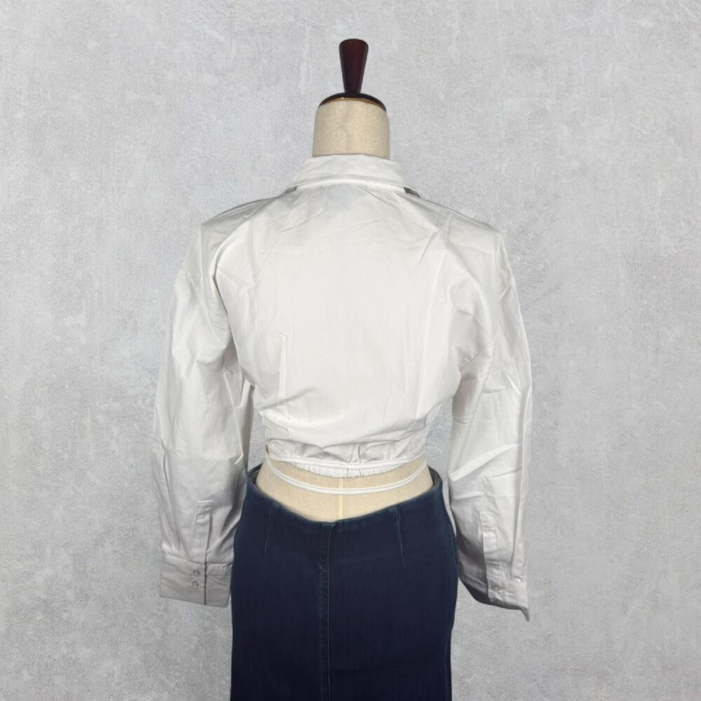 18 Centimeters White Cropped Cotton Blend Long Sleeve Wrap Top - Picture 4 of 8